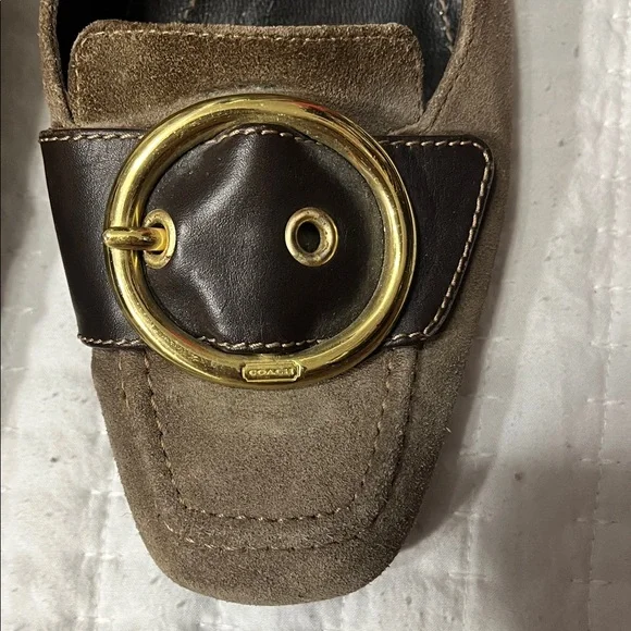 Coach Brown Suede Flats with Gold Accent - Picture 3 of 7